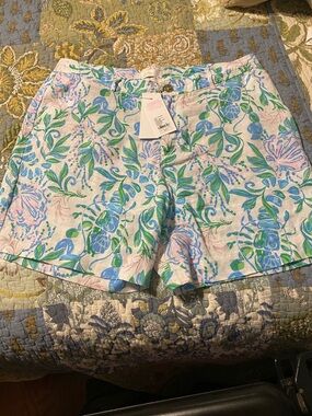PRICE DROP Lilly Pulitzer Floral Linen-Blend Shorts, Blue, Green, Pink, Size 12